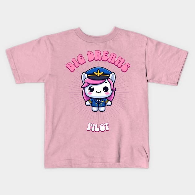 Big Dreams Pilot Unicorn | Dream Big! Kids T-Shirt by Pink & Pretty